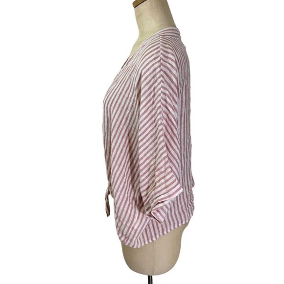 Rails women's blouse M pink white stripe Thea Florence linen blend top low v - Picture 4 of 9